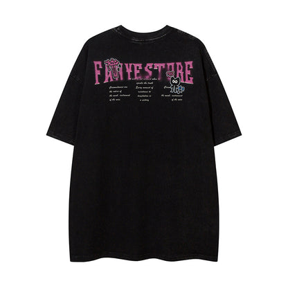Cartoon Anime Print Distressed T-shirt For | Magic Stories
