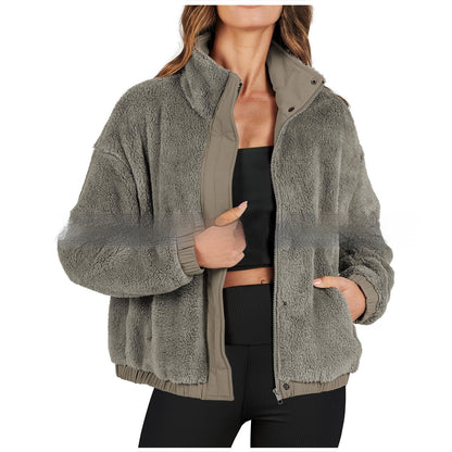 Loose Casual Jacket Soft Plush Warm Jacket — back view