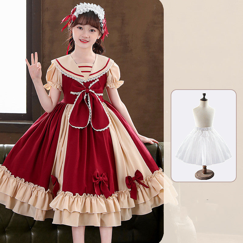 Girls Dress Pleated Bow Lolita Princess | Magic Stories