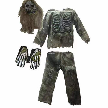 Rough Green General Suit Skeleton Ghost Cosplay Clothes Halloween Party Costume Horror Zombie Ghost — back view