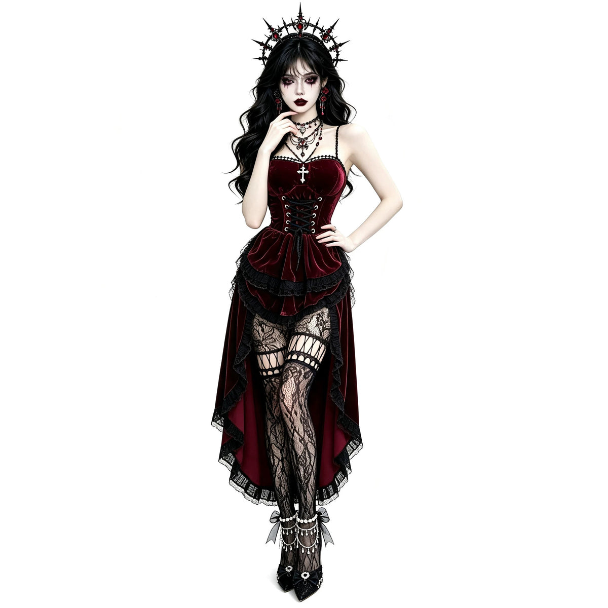 Burgundy Velvet Corseted Mermaid Gown Dark | Magic Stories