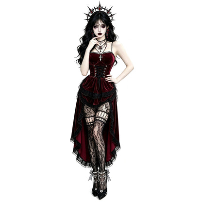 Burgundy Velvet Corseted Mermaid Gown Dark | Magic Stories