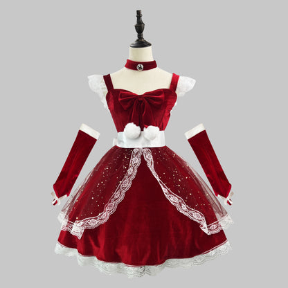 Princess Christmas Outfit In Burgundy Maid Costume Perfect For Influencers And Live-Stream Performances