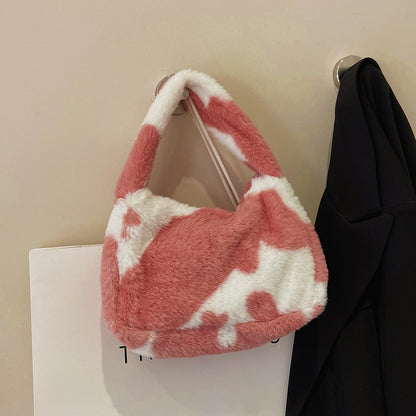 New Plush Harajuku Style Cow Fashion Plush Simple Personality Crossbody Bag — scale reference