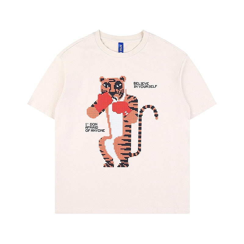 Anime Tiger Printed Loose T-shirt Short Sleeve Men And Women — side view