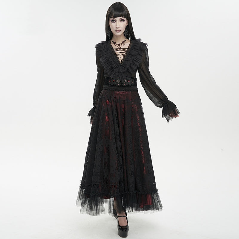 Women's Punk Goth Lace Lace-up Dress Shirt — detail