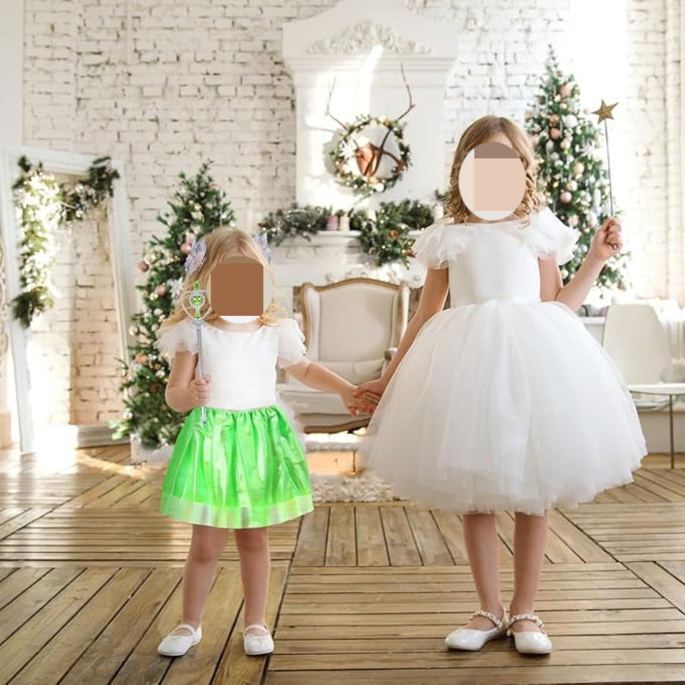 5-piece Fairy Dress Costume Set With A Green Skirt, Ears, Headband, Wing Clips, And Magic Wand—a Magical Fairy — packaging