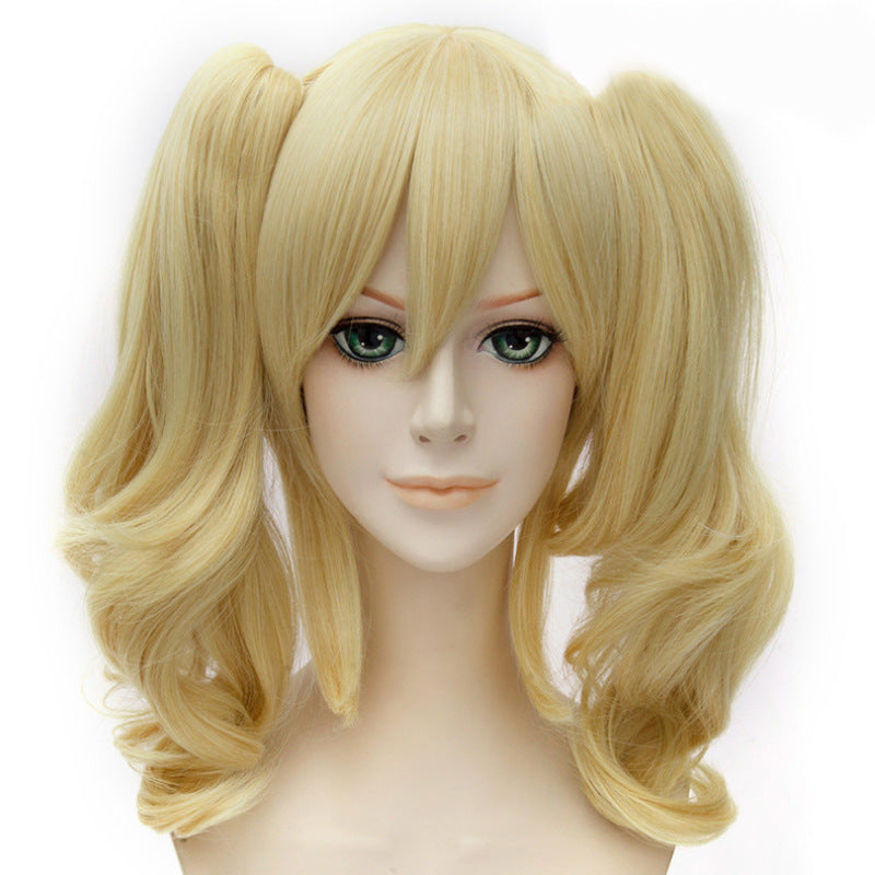 European And American Curly Hair Golden Yellow Anime Cosplay Wig Full Headgear — detail