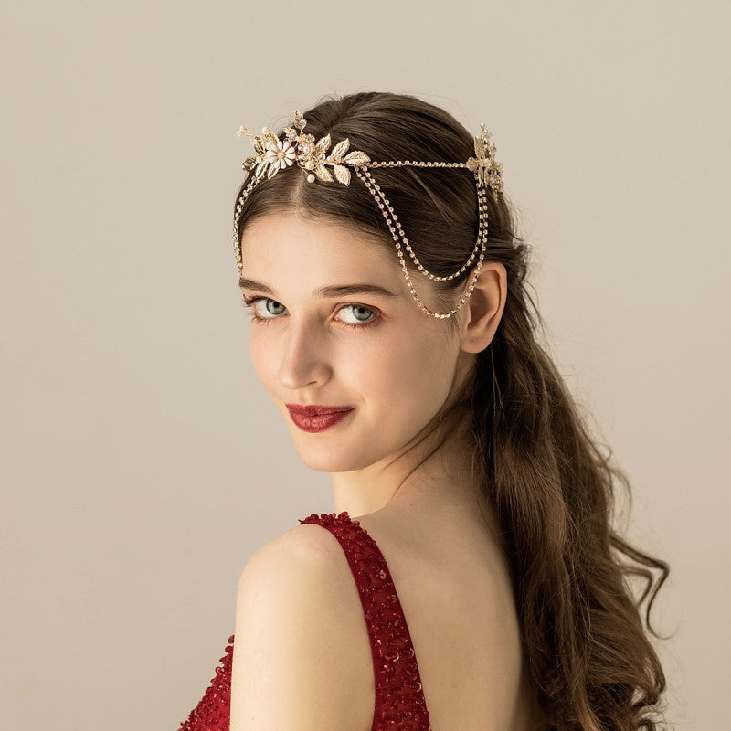 Chain bridal headband handmade bridal headband — detail