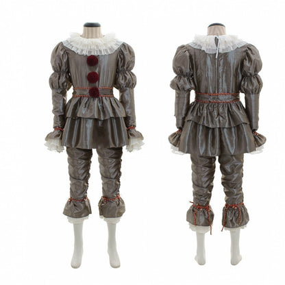 Killer Clown Cosplay 3-Piece — Grey Clown Suit, Split-Colour Orange Wig & Horror Grimace Mask