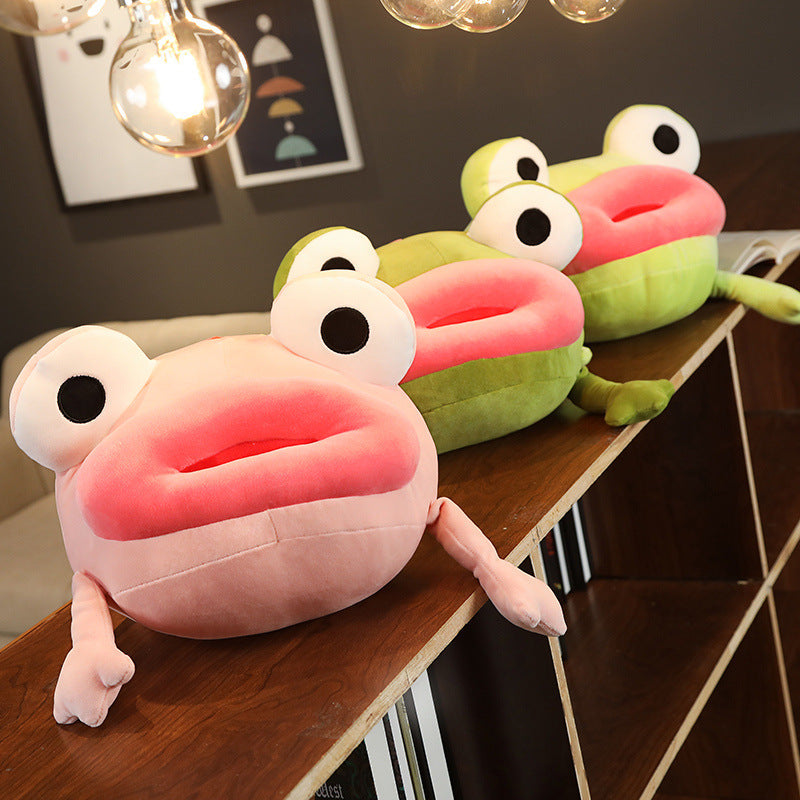 Frog Plush 3-Pack — Mushroom Frog Pillow, Big Mouth Frog Doll & Little Frog Plush — back view