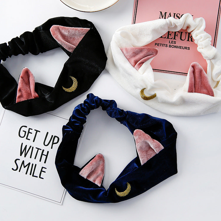 Beautiful girl cat ears series hair band wash face makeup yoga hair band headband — detail