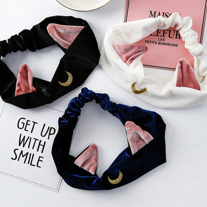Beautiful girl cat ears series hair band wash face makeup yoga hair band headband — detail