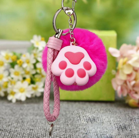 Cute Cat Paw Plush Keychain — back view