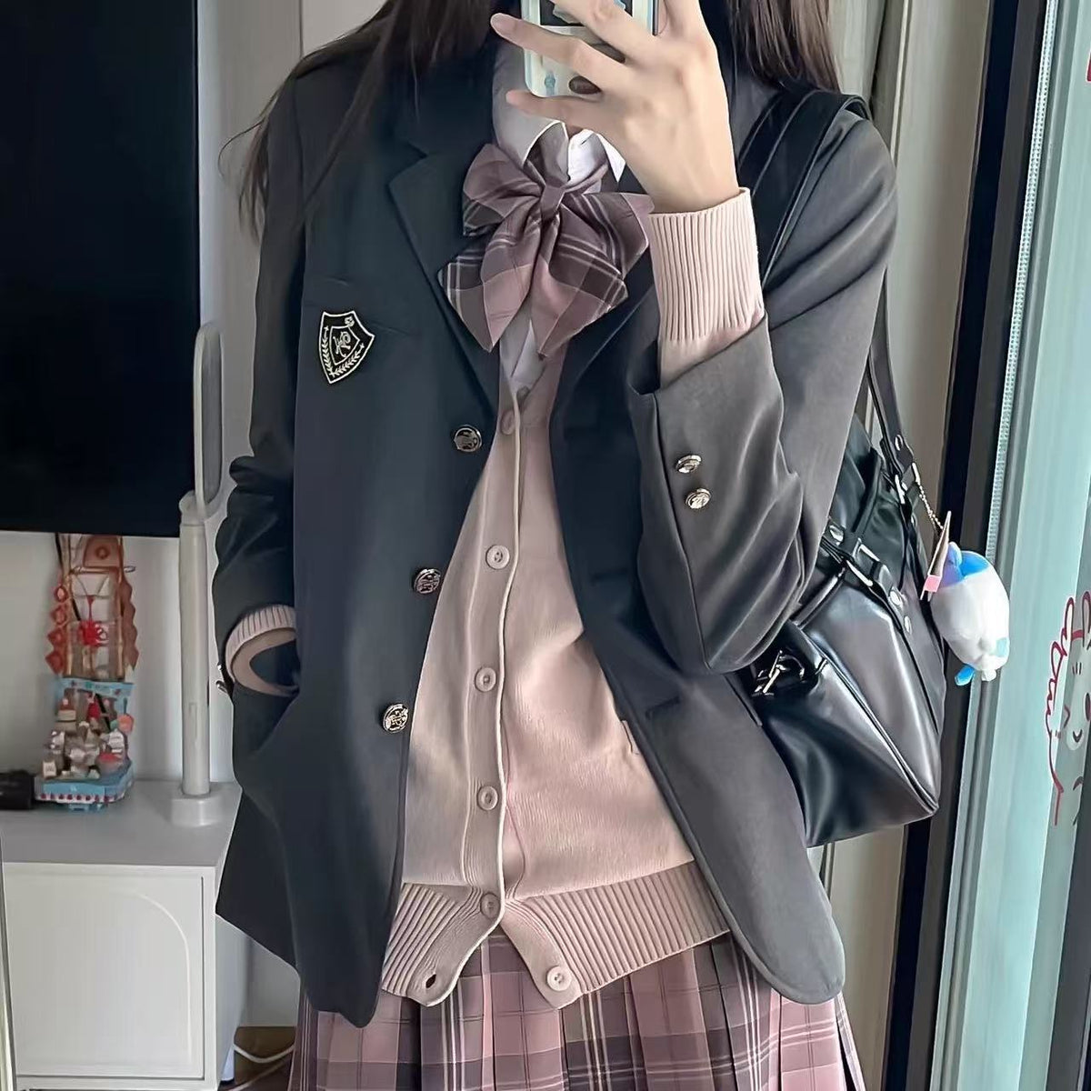 Original JK Uniform Black Blazer College-Style School-Supplied Indigo Three-Button Suit Jacket — detail