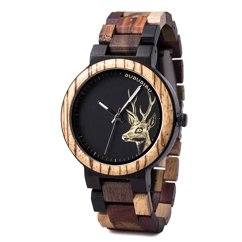 Art Retro Student Couple Wooden Quartz Watch — detail
