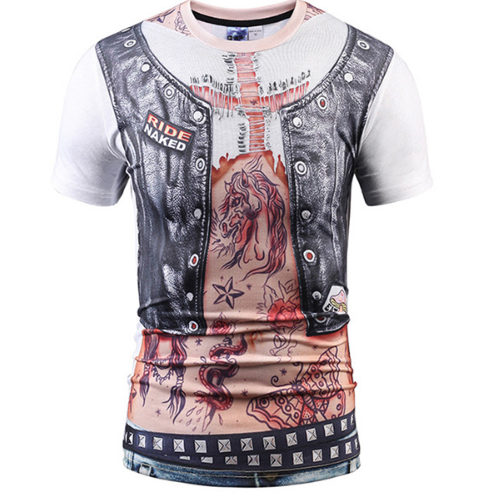 Fake Vest men short sleeve hip hop Fashion Man Slim Fit t-shirt Halloween cosplay — side view