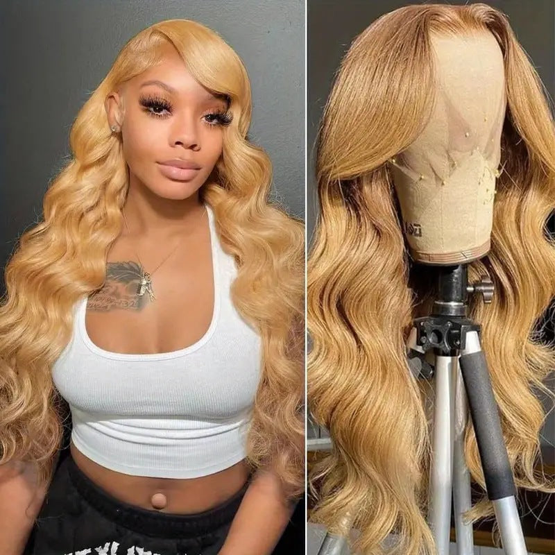 Golden Lace Wig With Big Waves — side view