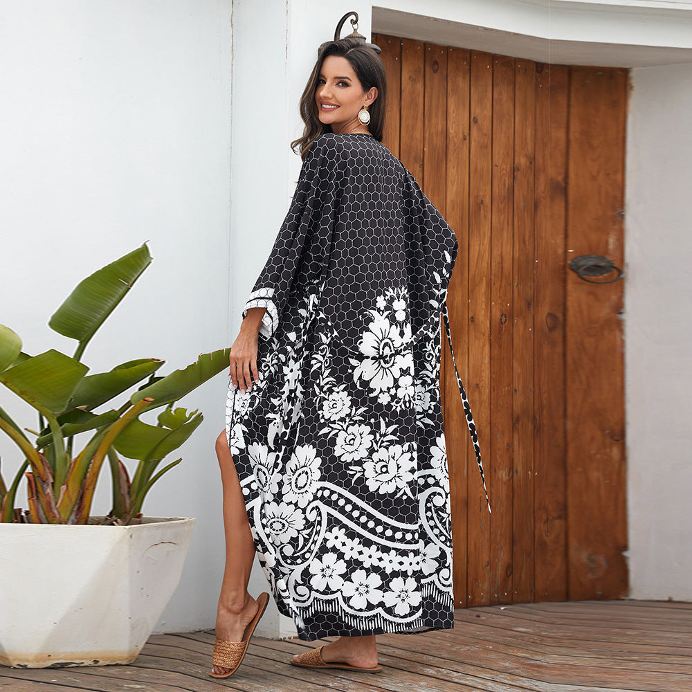 Printed Cardigan Kimono Bikini Sun Protection Dress — detail