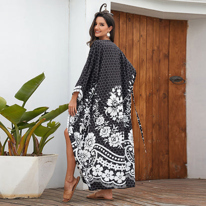 Printed Cardigan Kimono Bikini Sun Protection Dress — detail