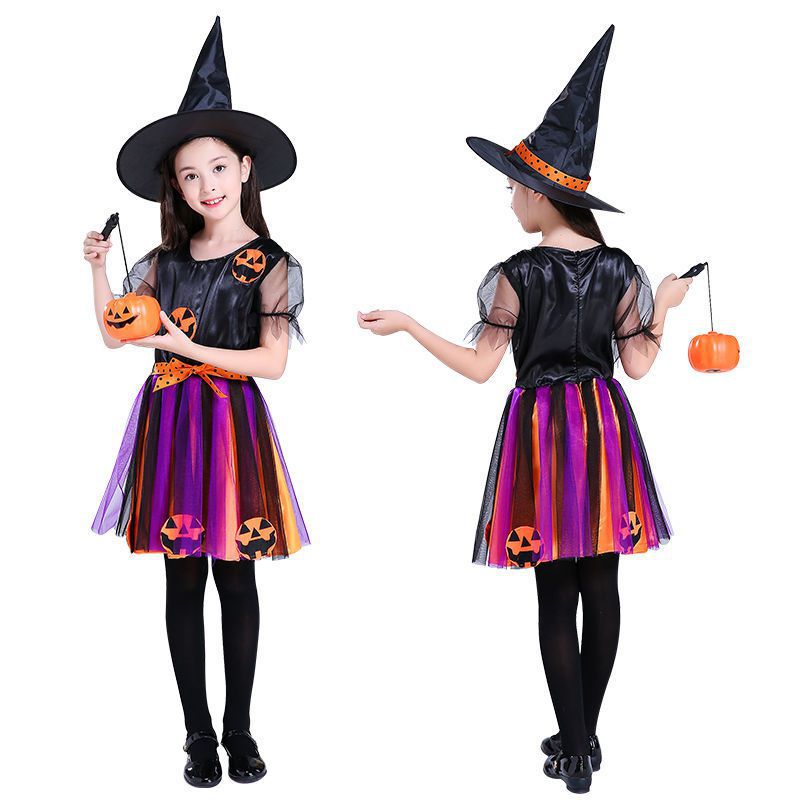 Halloween Costume Children Cosplay Children Halloween Costume Witch Skirt Hat Cosplay Ball Pumpkin — side view