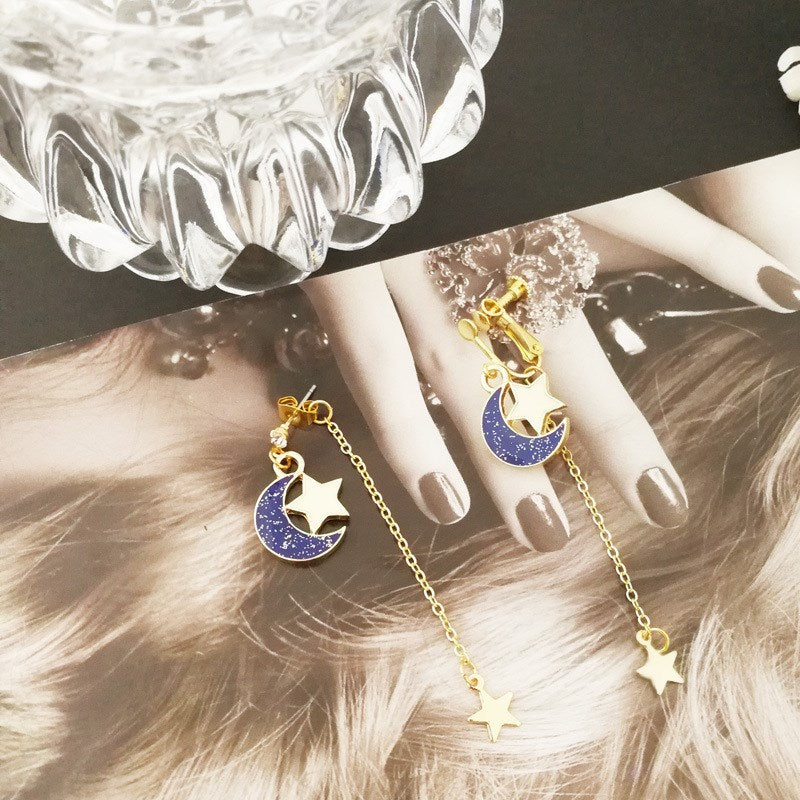 Anime Sailor Moon 25th Cosplay Earring Girl Blue moon star eardrop accessories prop — side view
