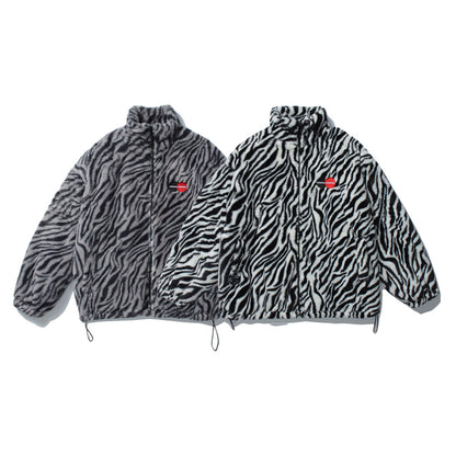 Zebra Print Stand Collar Rabbit Plush Jacket | Magic Stories