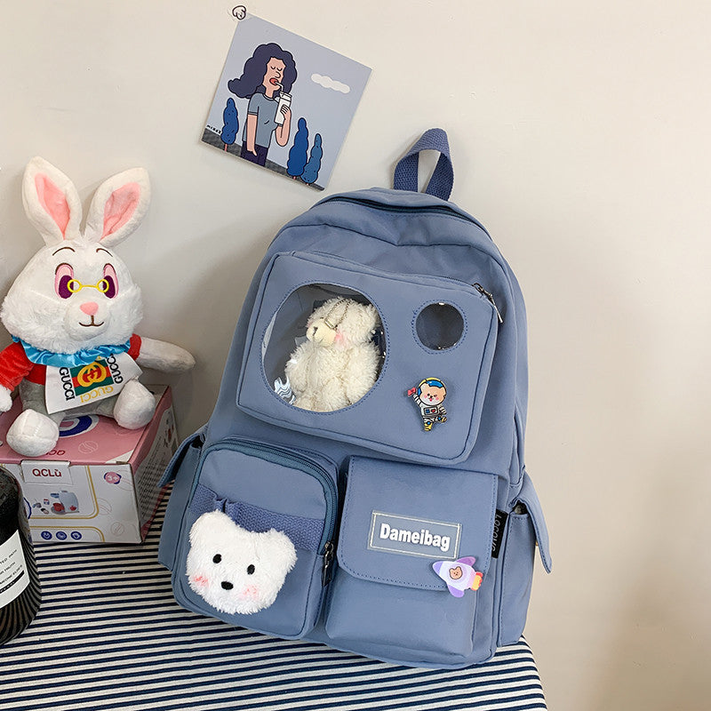 Korean Fashion Harajuku Girl Bear Backpack — back view