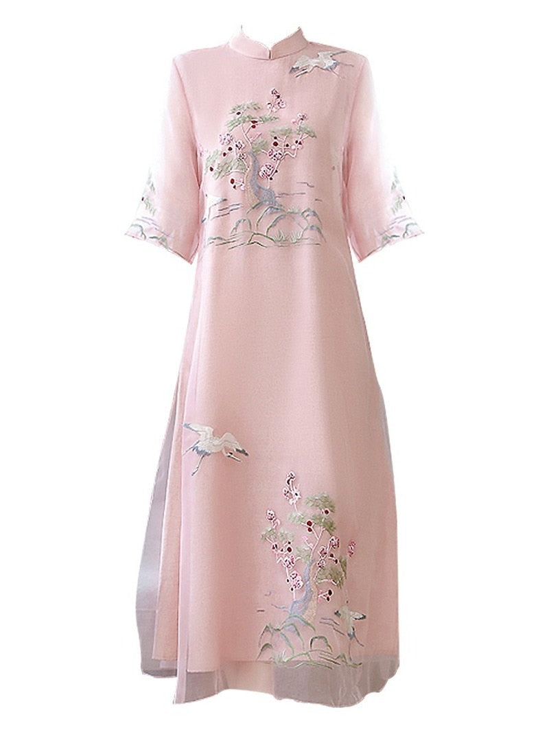 Cheongsam Dress Improved Hanfu Ethnic Embroidery Dress — side view