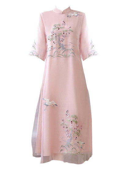 Cheongsam Dress Improved Hanfu Ethnic Embroidery Dress — side view