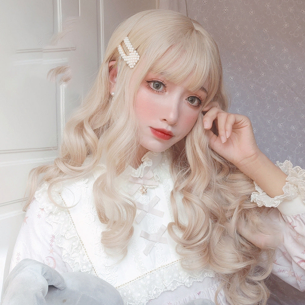 Gothic Lolita 3-Piece — Dark Goth Halter Dress, Long Curly Soft-Girl Wig & Cat-Ear Hairpin — back view