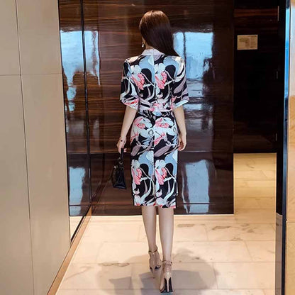 Women's French Retro Kimono Color Improved Hanfu Dress — back view