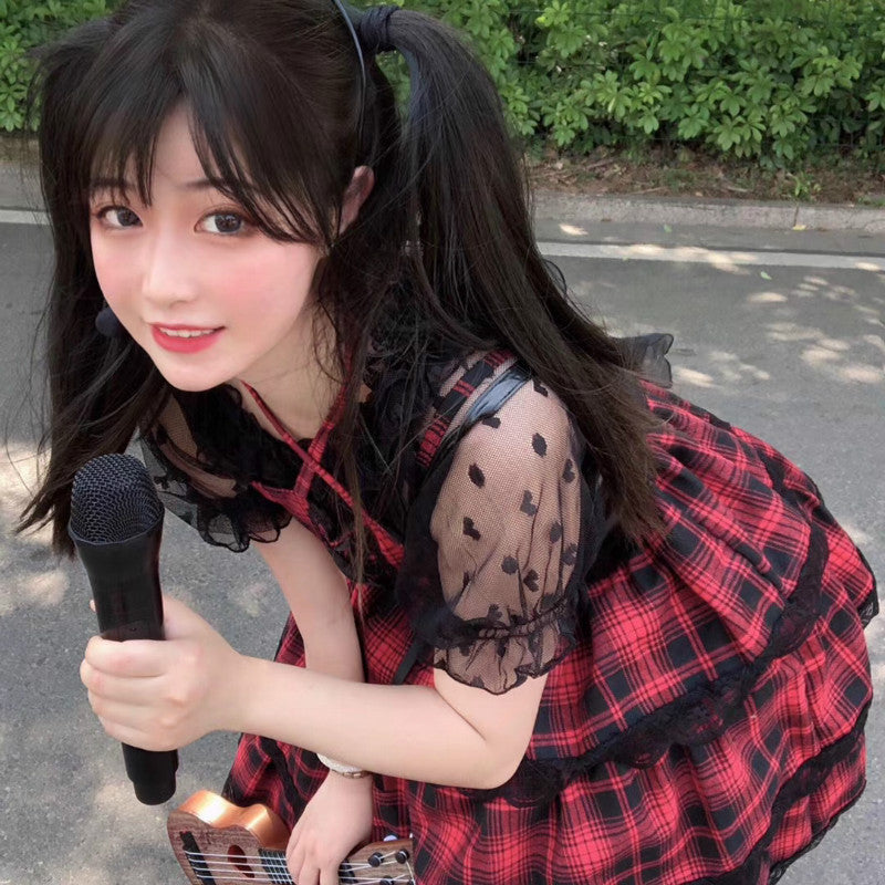 Red plaid Lolita dress — detail
