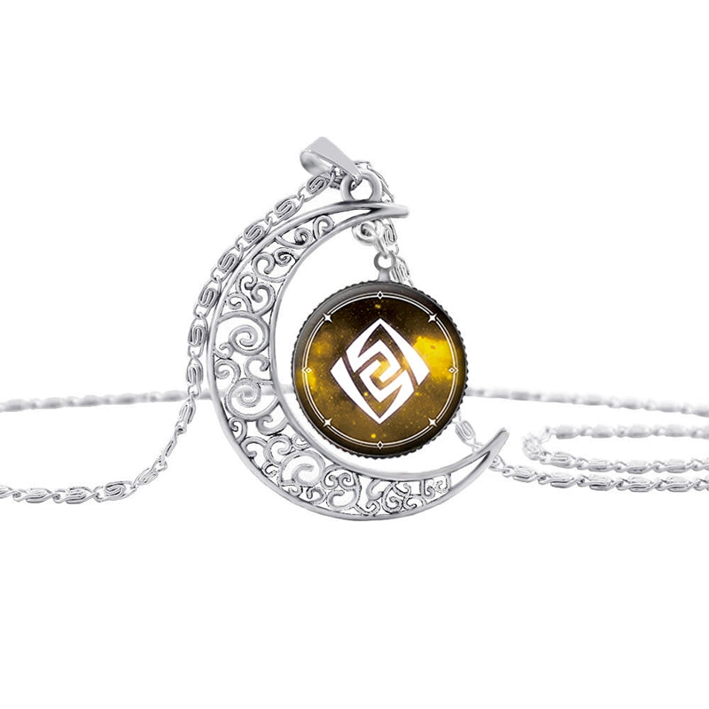 Vintage Hollow Moon Pendant Necklace Genshin Impact Eye of God Weapon Props Dome Glass Necklaces For Women — detail