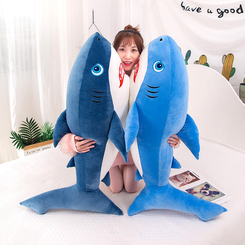 Cute big shark plush doll — back view
