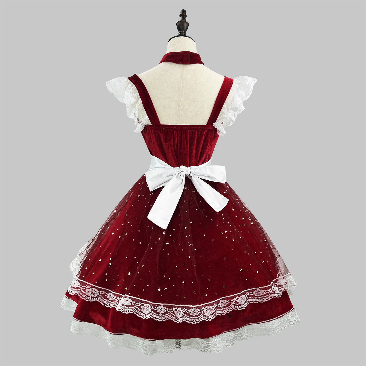 Princess Christmas Outfit In Burgundy Maid Costume Perfect For Influencers And Live-Stream Performances — back view