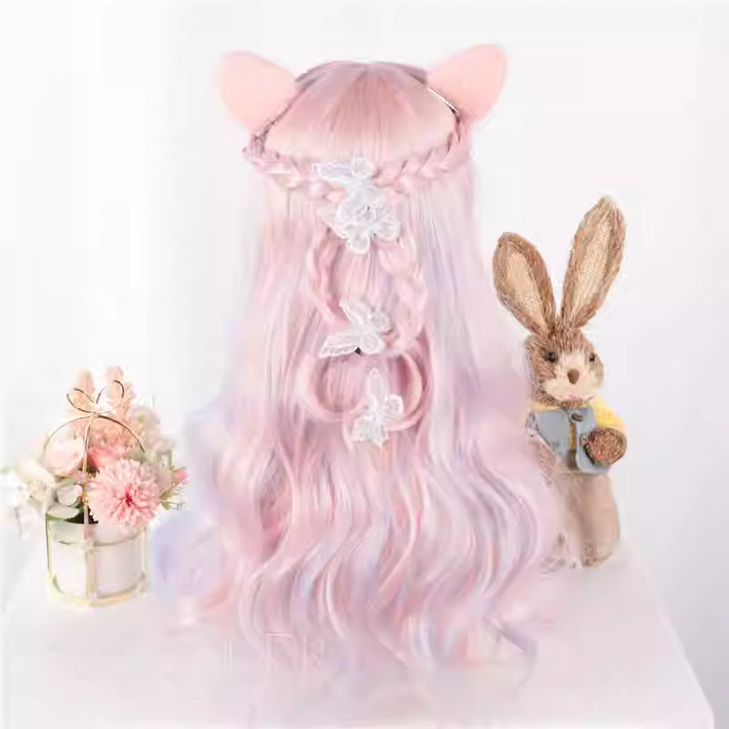 Soft Girl Long Curly Hair In Rainbow Colors Cute And Adorable Cosplay Wig For Girls — side view