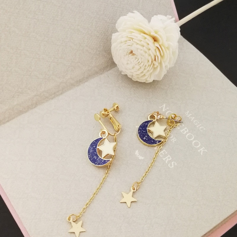 Anime Sailor Moon 25th Cosplay Earring Girl Blue moon star eardrop accessories prop — packaging