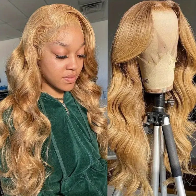 Golden Lace Wig With Big Waves — back view