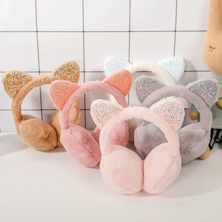 Warm Sequined Cat Ears Plush Earmuffs
