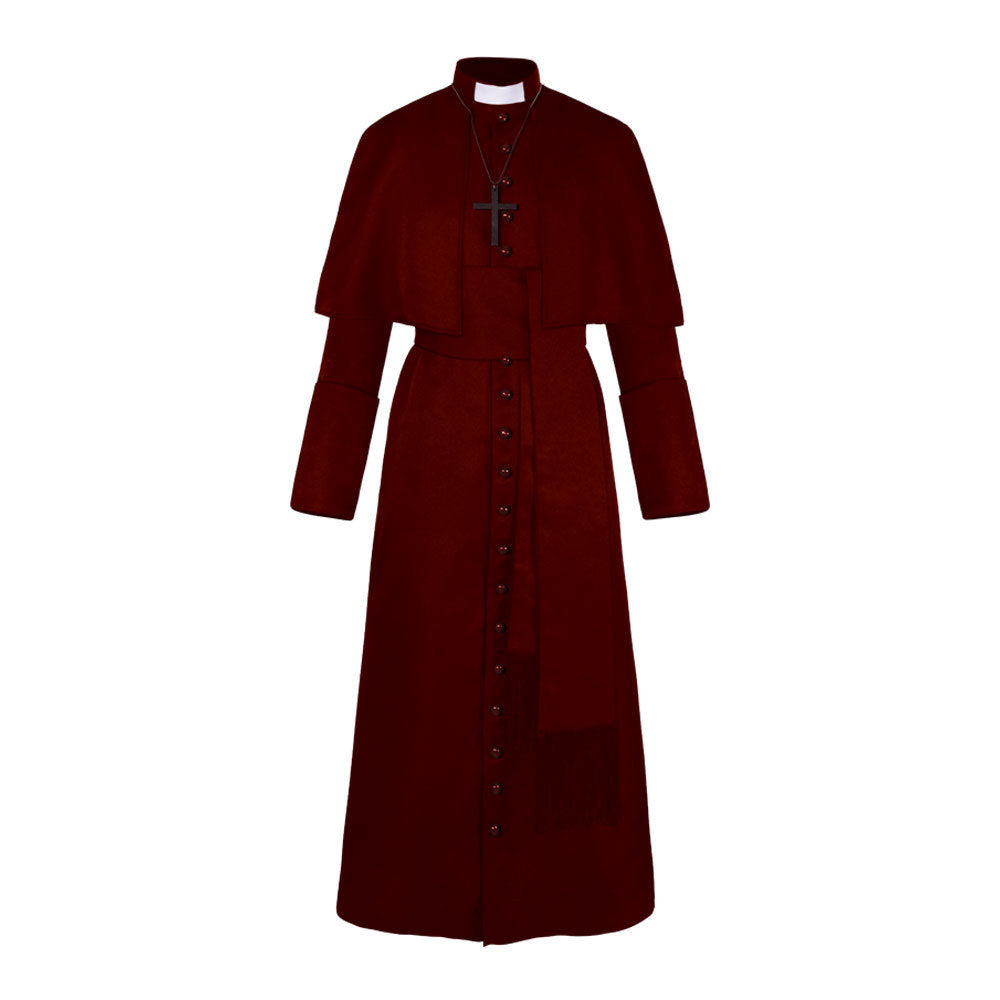 Solid Color Priest Cos Costume Halloween Priest Medieval Retro Cosplay Costume — in use