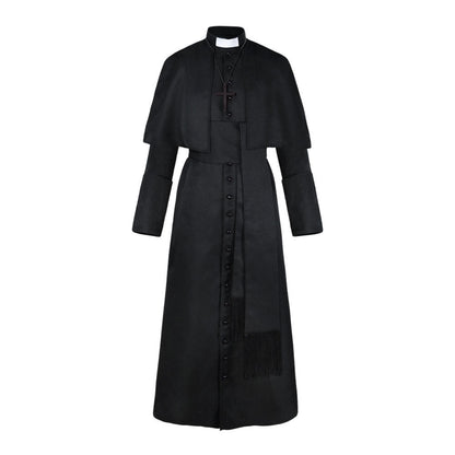 Solid Color Priest Cos Costume Halloween Priest Medieval Retro Cosplay Costume — side view