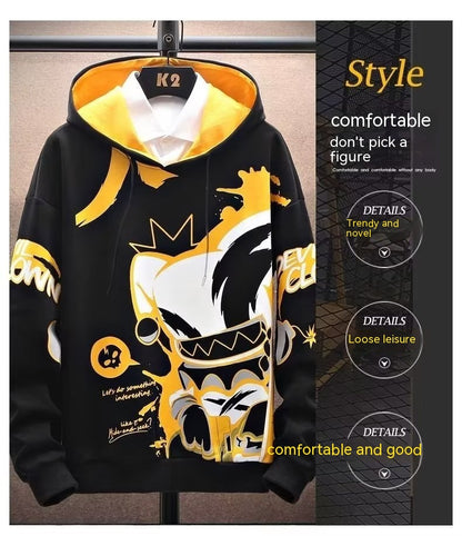 Anime Fleece-lined Thickened Hooded Sweatshirt — side view
