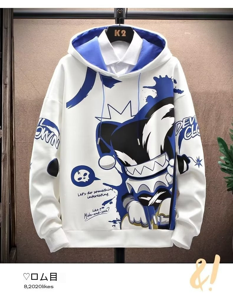Anime Fleece-lined Thickened Hooded Sweatshirt — back view