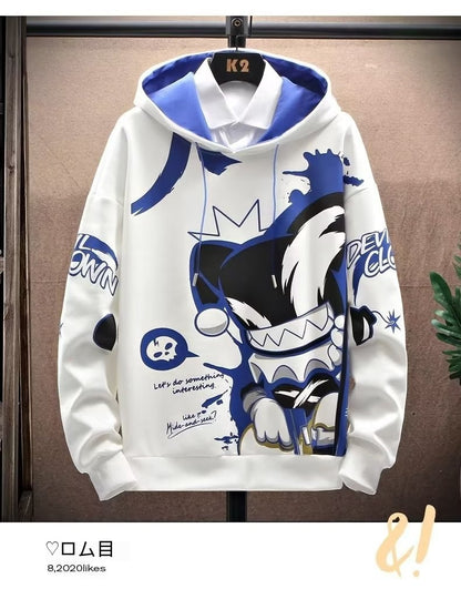 Anime Fleece-lined Thickened Hooded Sweatshirt — back view