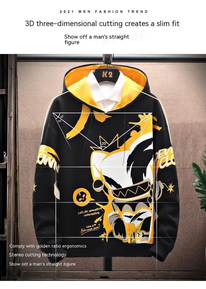 Anime Fleece-lined Thickened Hooded Sweatshirt — side view