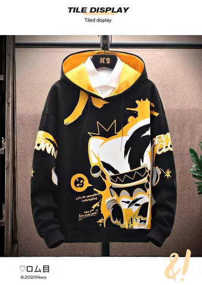 Anime Fleece-lined Thickened Hooded Sweatshirt — detail