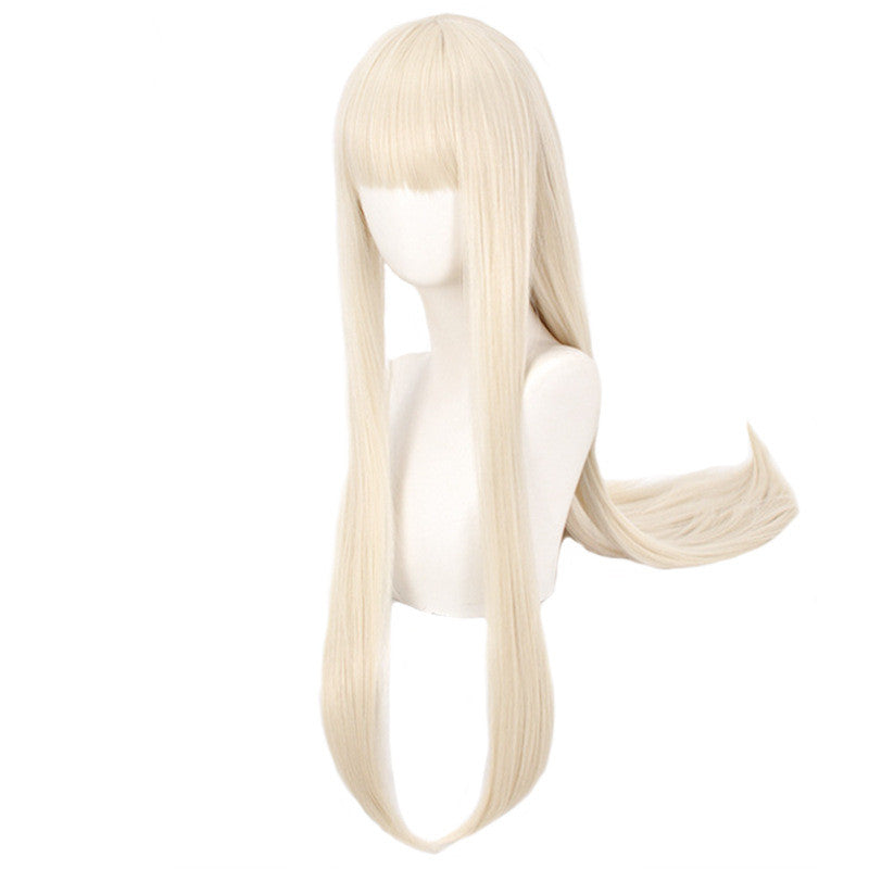 Anime bangs milk golden cos wig — side view