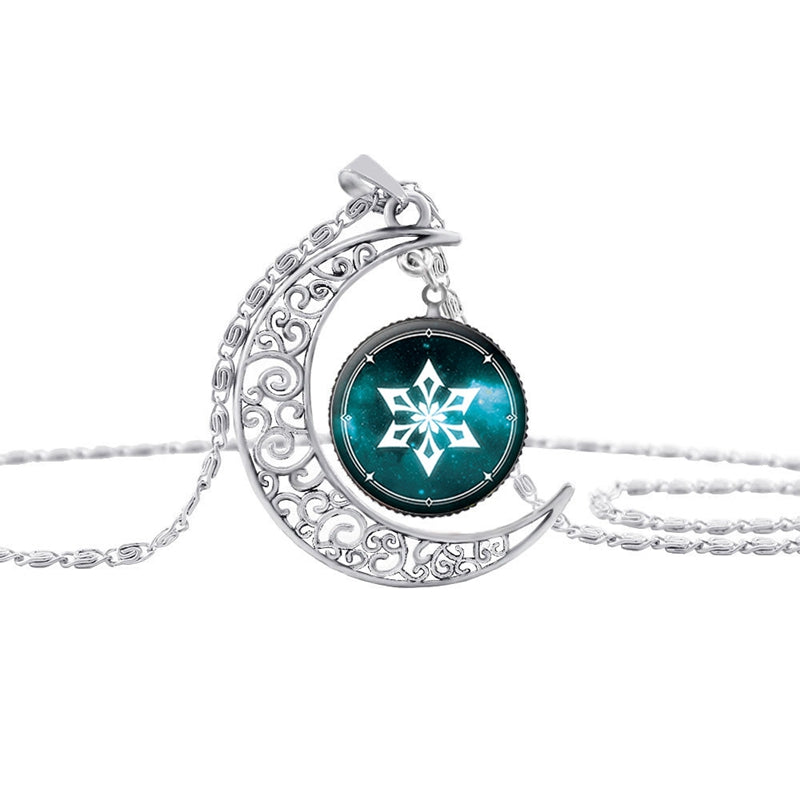 Vintage Hollow Moon Pendant Necklace Genshin Impact Eye of God Weapon Props Dome Glass Necklaces For Women — side view