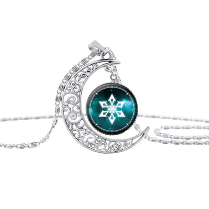 Vintage Hollow Moon Pendant Necklace Genshin Impact Eye of God Weapon Props Dome Glass Necklaces For Women — side view